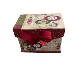 Christmas Recipe Box Vintage Decorative Holiday Tin Hinged Index Cards Ornaments